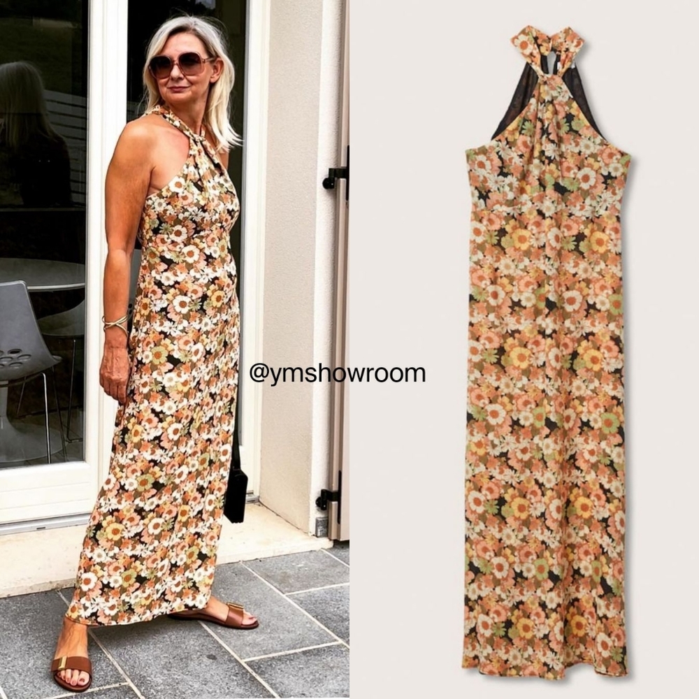 Mango Floral Halter Maxi Dress - Multicolor